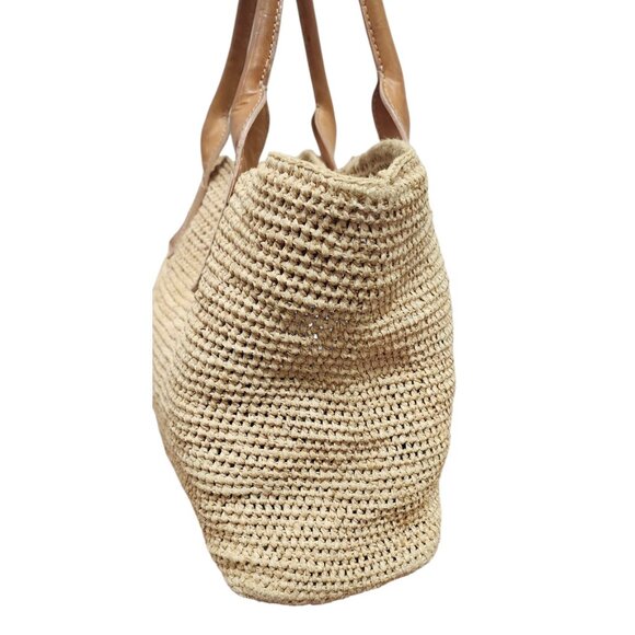 Helen Kaminski Raffia Weave Beige Tote Bag Leather Straps - Picture 5 of 16